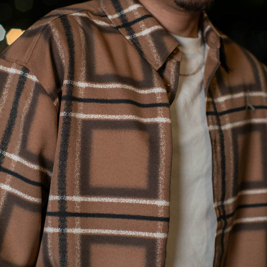 M J ESS PLAID FLANNEL TOP / ARCHAEO BROWN-SAIL